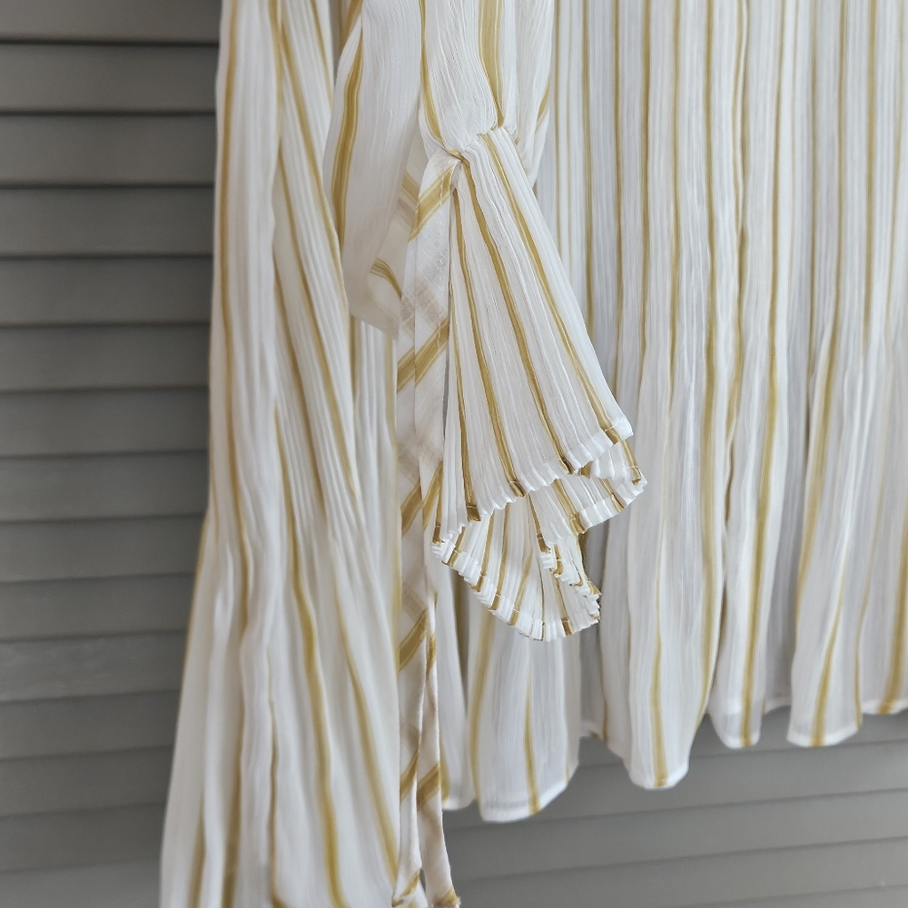 LC Lauren Conrad Pleated Chiffon Shear Marigold and Cream Striped Blouse Large - Picture 3 of 7